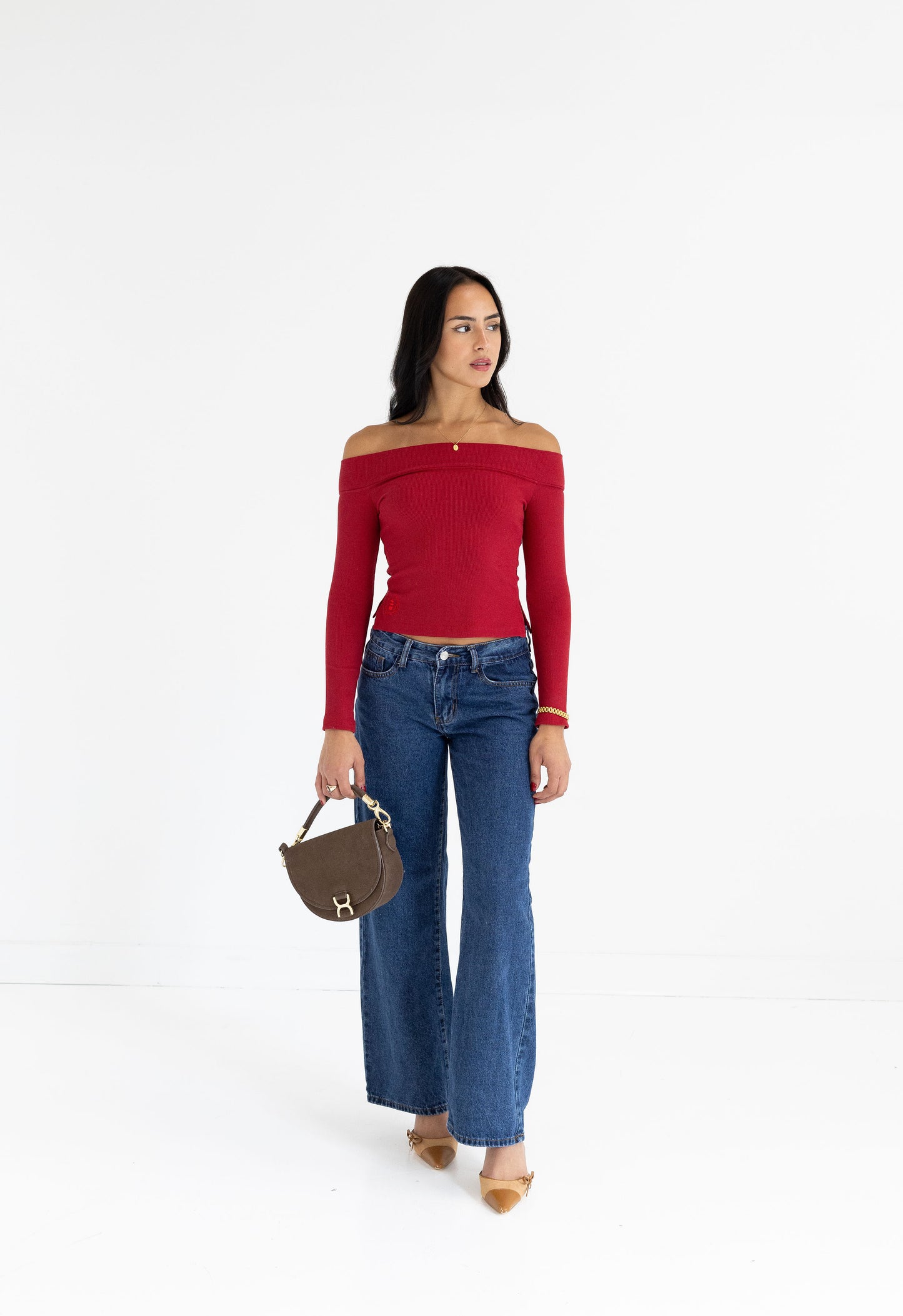 Red Knit Top in Deep Maroon