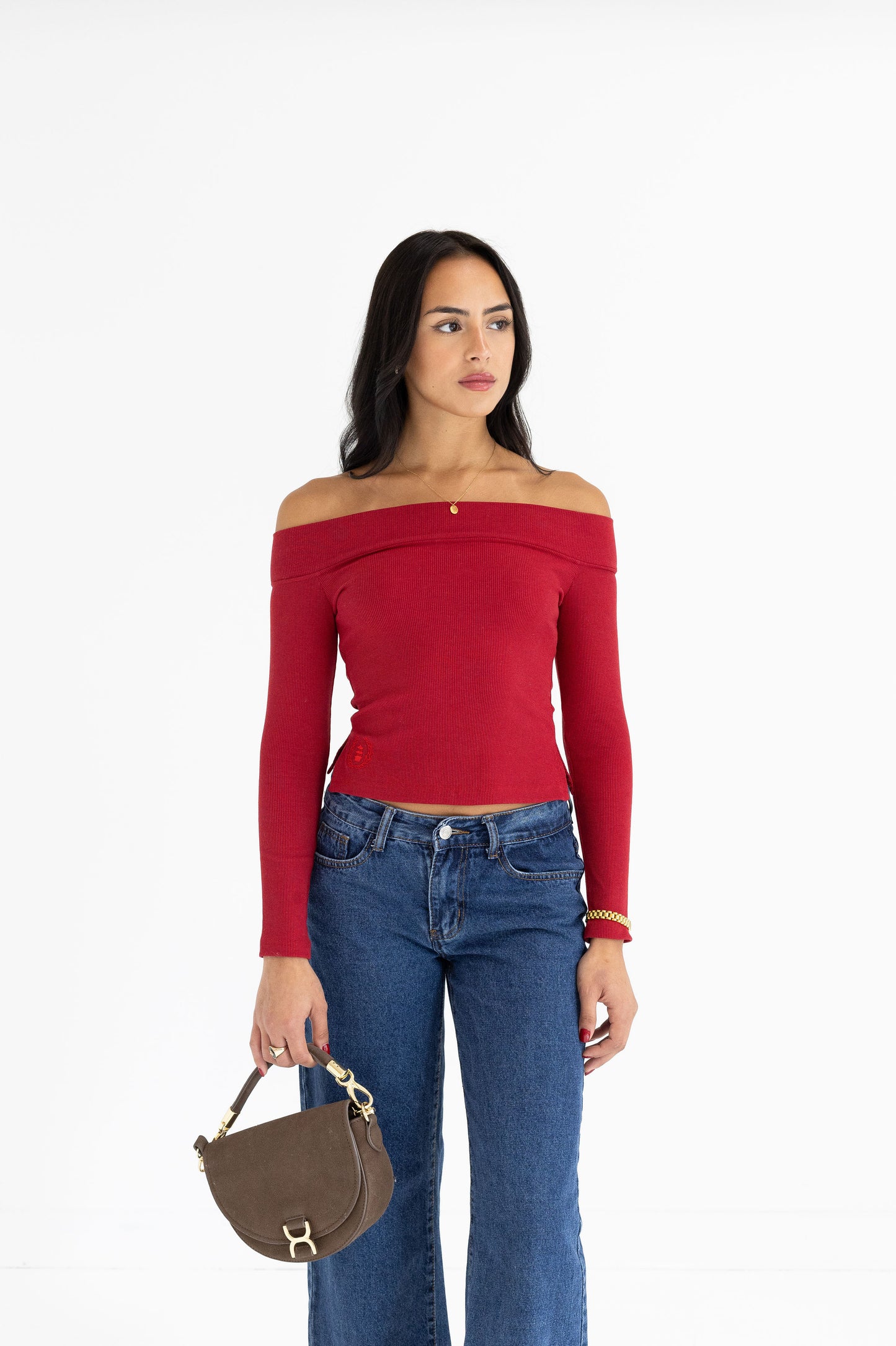 Red Knit Top in Deep Maroon