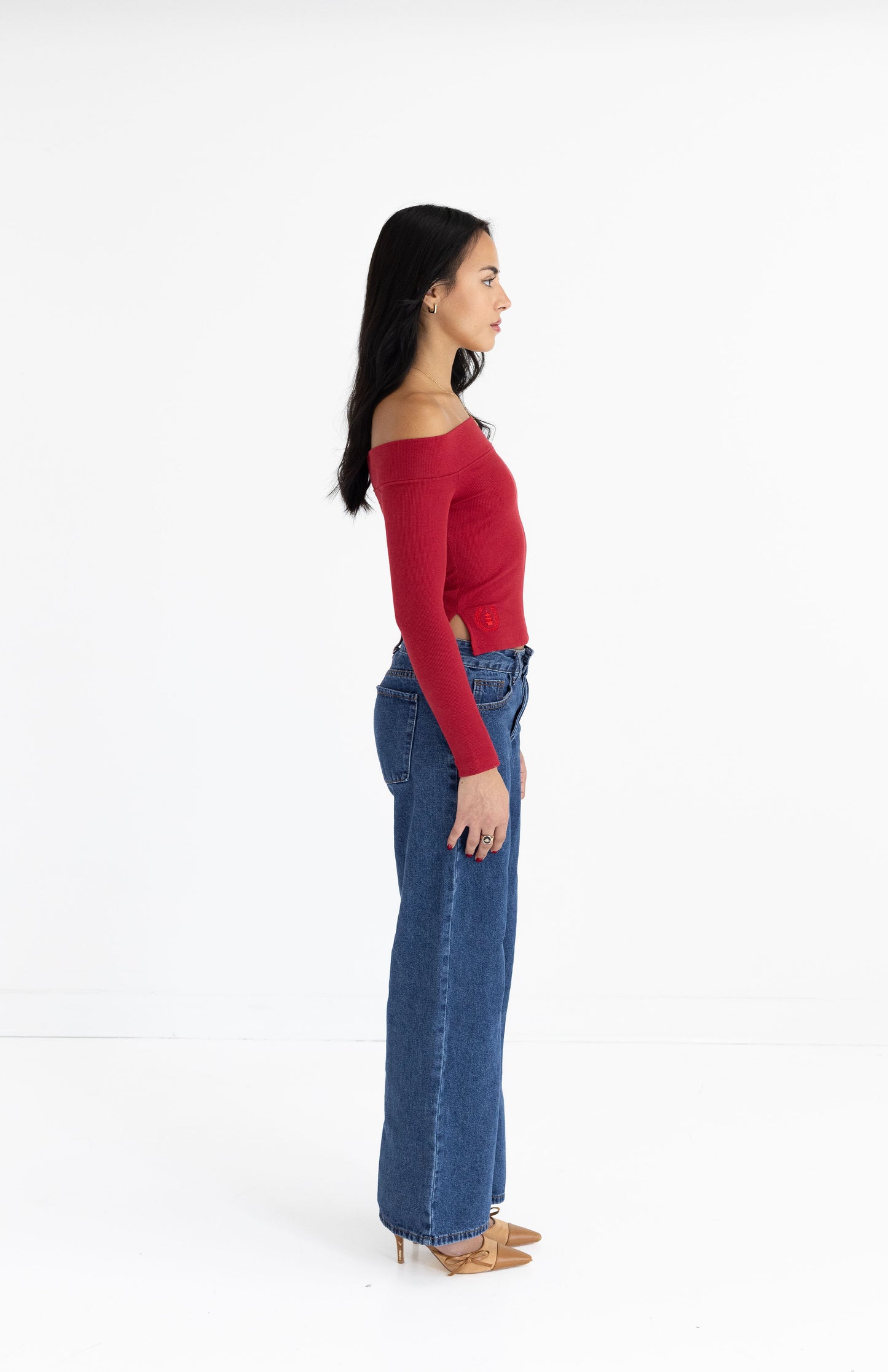 Red Knit Top in Deep Maroon